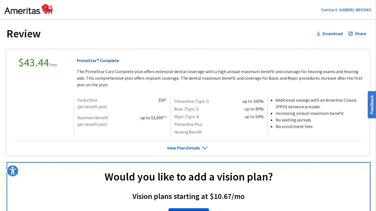 Review and finish the application (Ameritas website screenshot)