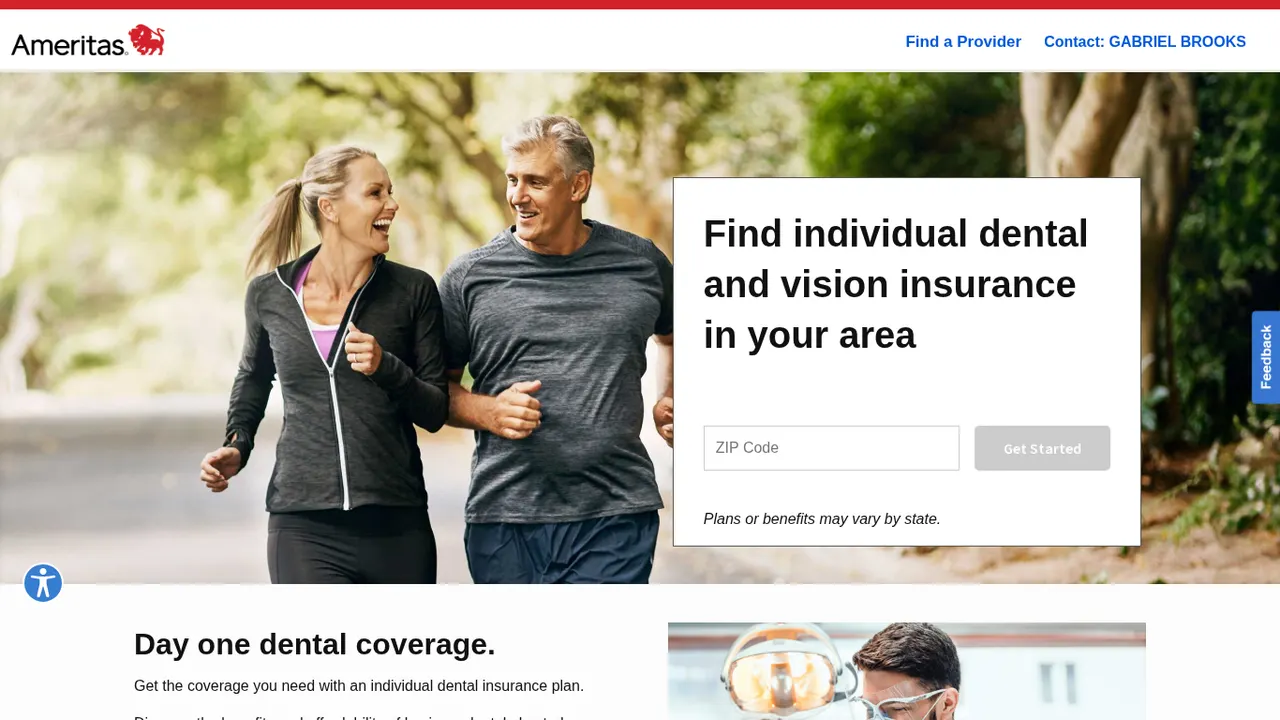 Open the plan page and tap Find a Provider (Ameritas website screenshot)