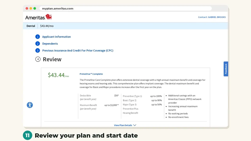 Review your application (Ameritas website screenshot)