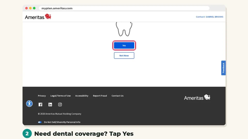 Choose dental coverage (Ameritas website screenshot)